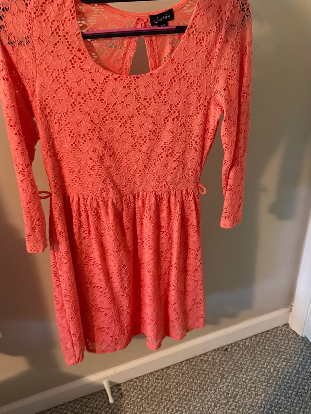 Justify Coral Lace Long-Sleeve Dress Medium (runs small)